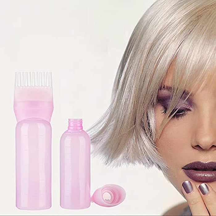 POWSTRO K 6 Ounce Roots Comb Applicator Bottle, Refillable Hair Dye Bottle with Graduated Scale, Hair Coloring Dye and Scalp Treatment Applicator, Pink - Image 3